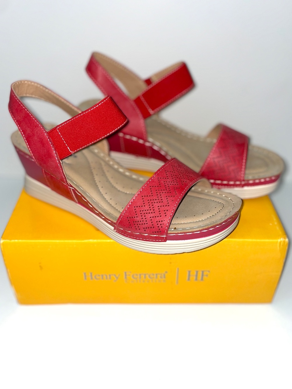 Henry Ferrera Red Comfort Wedge Sandals for Women Size 9